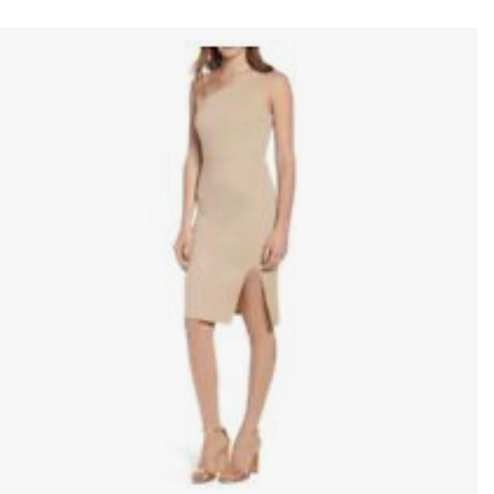 NWT Soprano nude/tan bodycon one shoulder midi dress med (read)